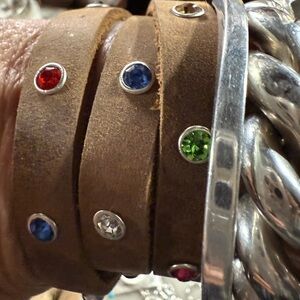 Brown Leather Bracelet with Multicolor Gemstones